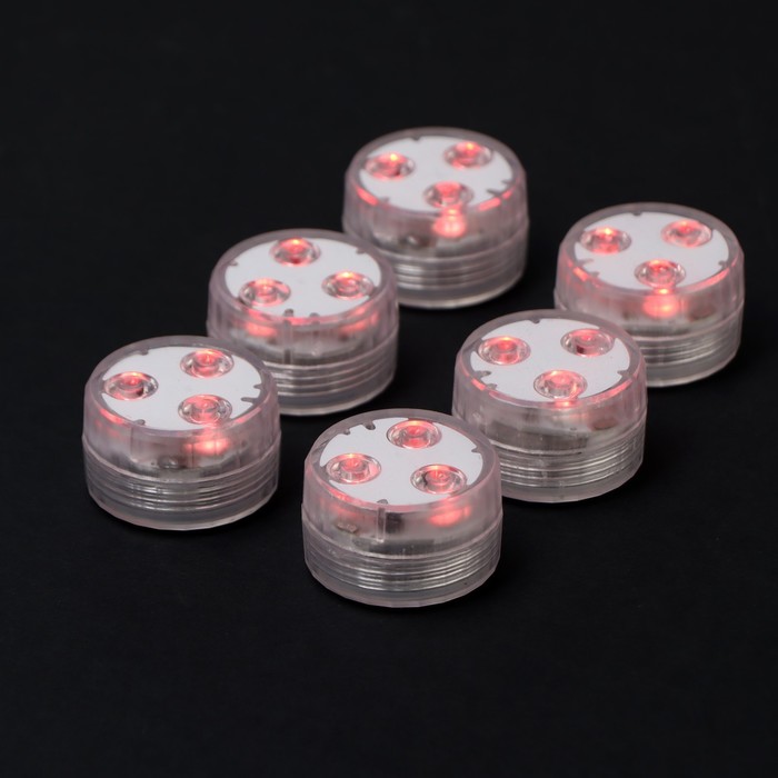 Светильник водонепроницаемый, мини, RGB, IP68, 3×1.9 см, от CR2032, пульт, 6 шт.